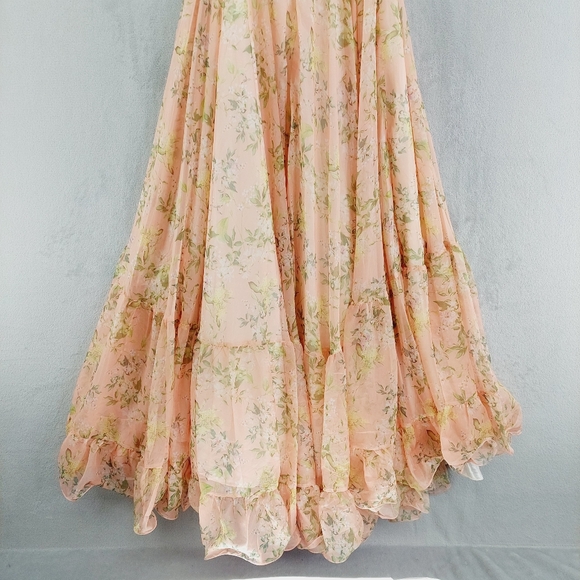NWT Mac Duggal  Pink Multicolor Ruffle Tiered Floral Cut-Out Chiffon Gown P2841 - Picture 7 of 11